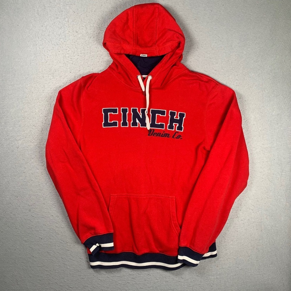Cinch Hoodie Mens Large Red Denim Co Embroidered Pullover Sweatshirt Western